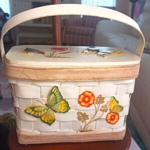 Butterfly and Floral Wooden Woven. Basket Purse Tote